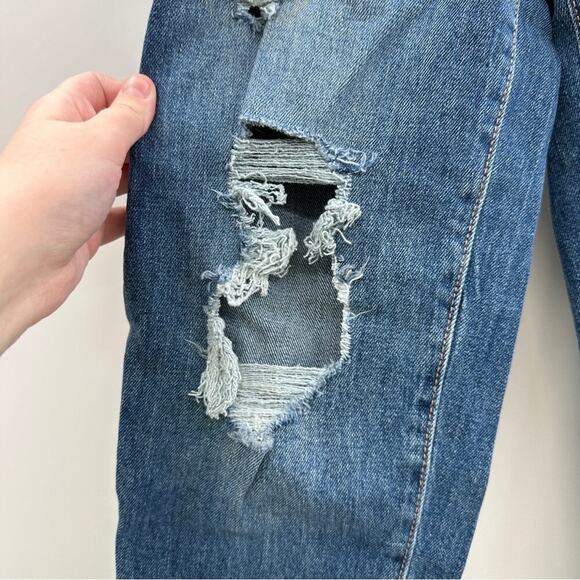 Old Navy O.G. Straight High Rise Dark Wash Distressed Ankle Jeans Sz 0 - Picture 8 of 12